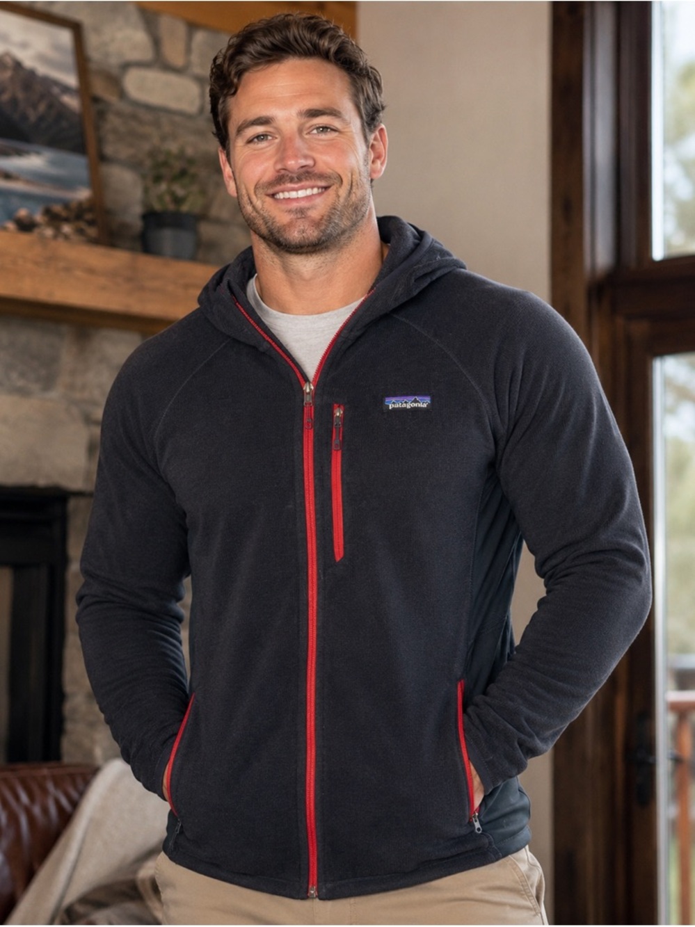 Patagonia R1 TechFace Hoody Men’s Large Navy/Red Full Zip